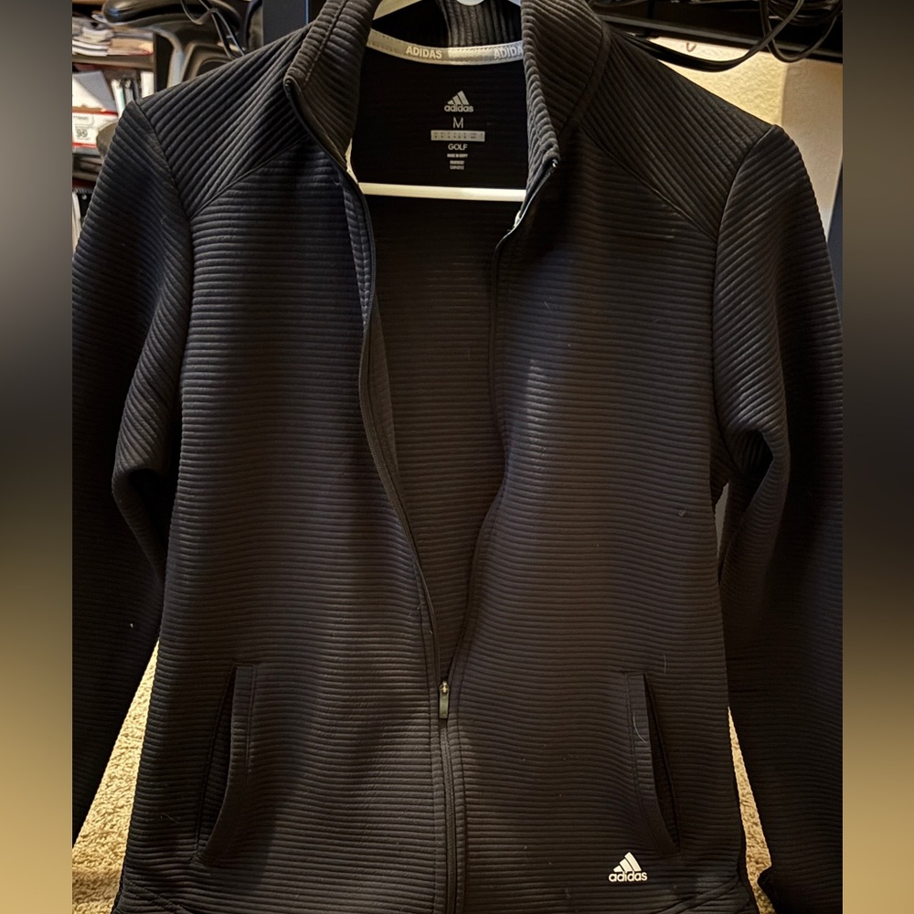 Women’s Adidas Golf Black Ribbed Full-Zip Jacket